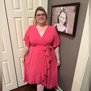 Maxi Dress Short Sleeve Wrap Surplice High Low Ruffle by SCOMCHIC, Size 3X